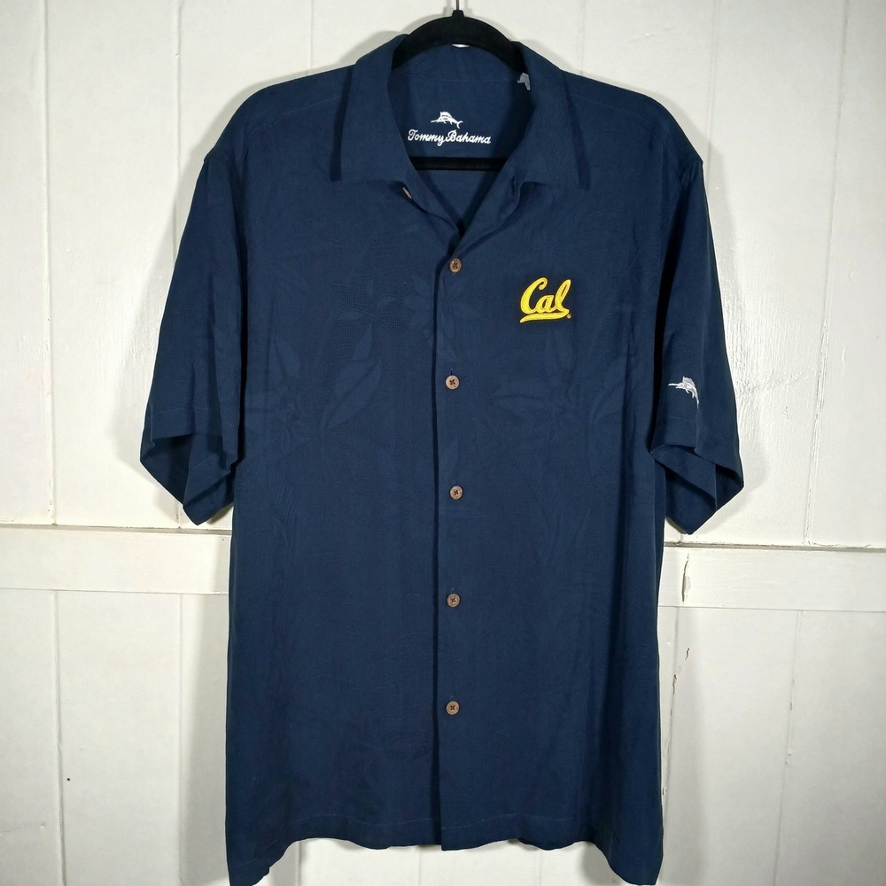 Tommy Bahama Mens Cal Golden Bears Silk Camp Shirt Navy Blue Large T322158BR